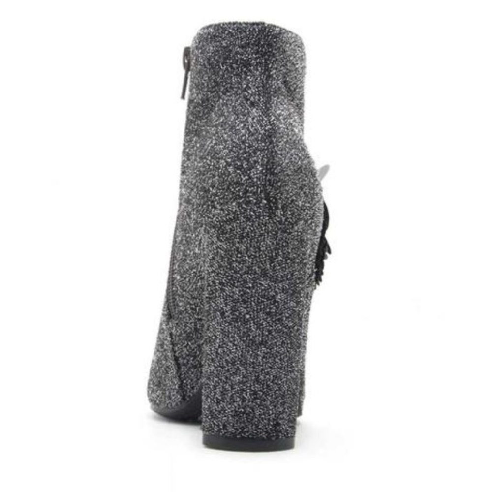 2FOR$30 - NIB Qupid Pewter High Heel Lurex Bootie W/ Black Floral Embellishment - Picture 5 of 5